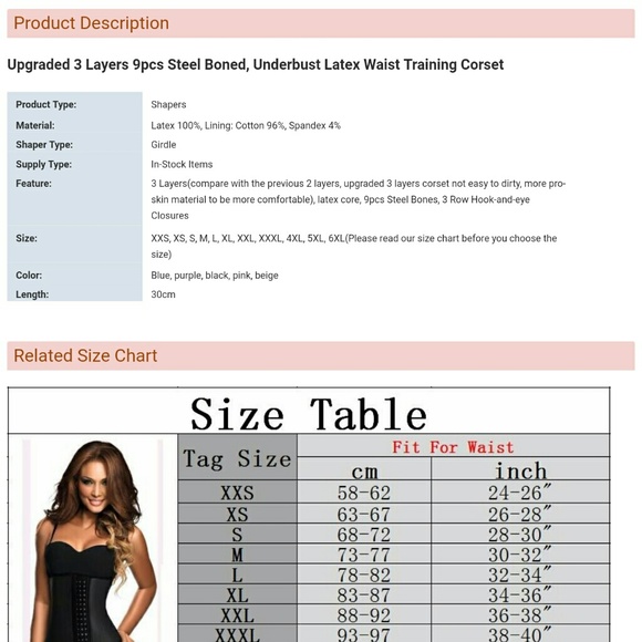 Waist Trainer Corset Black Sz (L) Premium Quality - Picture 3 of 4